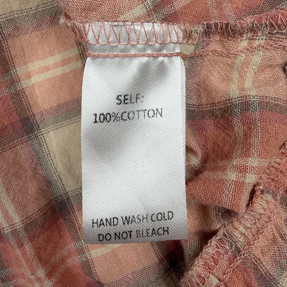 Easel Los Angeles Plaid Ruffle Cotton Babydoll Button Up Mini Dress Terracotta S - Picture 4 of 6